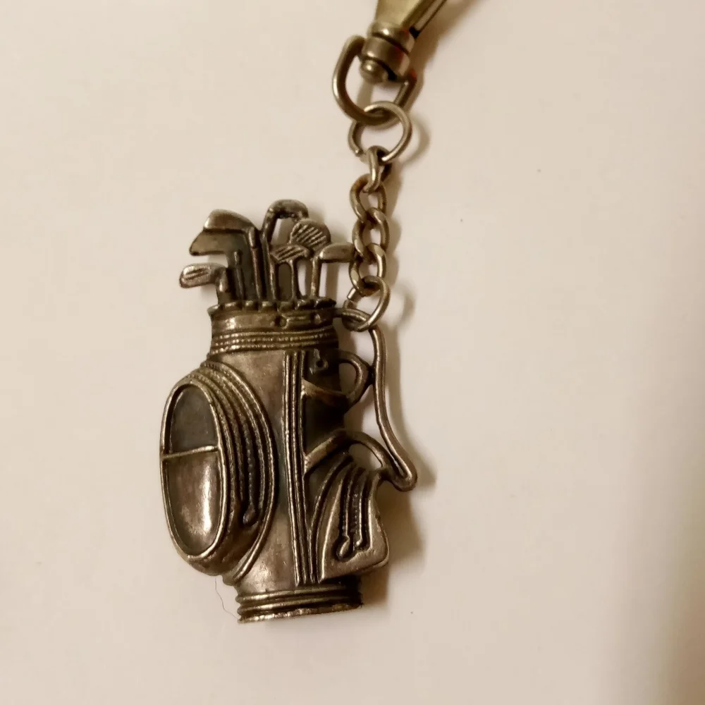 GOLF Bag Keychain Sculpted Clubs Keyring Pewter Bag Clip Keytag Golfing Golfer